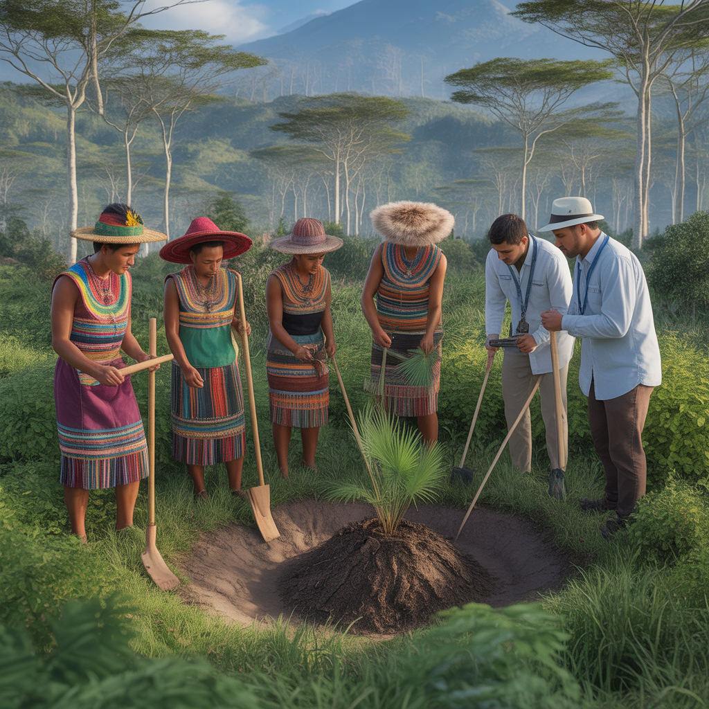 Comunidad indígena colaborando en proyecto ecológico
